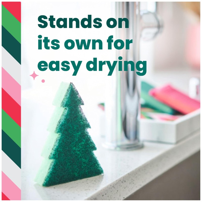 Scotch-Brite Modern Merry Tree Shape Scrub Sponge 1 Pack