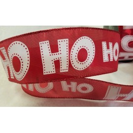 Unbranded 5 YARDS 2 1/2" WIDE WIRED EDGE RIBBON RED - WHITE HO HO HO CHRISTMAS SHINY