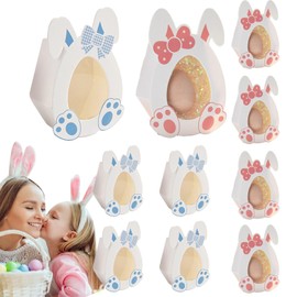 Fogcosy 10 Pcs Easter Treat Boxes with Egg Window - Pink Blue Bunny Ear for Cookie Goodie Candy Sweet Party, Easter Party Boxes for Easter Egg Hunts Picnics Gift Box Party Favours