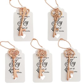 WODEGIFT 100 PCS Key Bottle Openers,Wedding Favors,Gifts,Decorations or Souvenirs for guests Bulk,Bridal Shower Party Favors with Card Tag and Chains (Rose Gold)