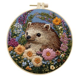 InteDesign Embroidery Kits for Adult Beginners, DIY Embroidery Starter Kit with Flowers Bird Pattern Instruction,Bamboo Hoops, Threads and Needles (Hedgehog)