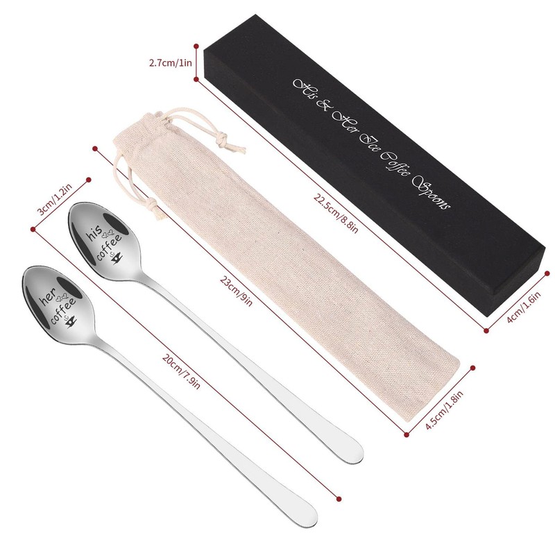 Vinsani 2 Pieces Coffee Engraved Spoons His & Hers Couple