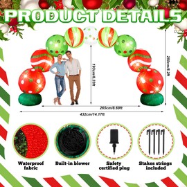 VIHOSE 8.2 FT Giant Christmas Inflatables Archway Christmas Blow Up Ball Arch with Built in LED Lights Lime Green Elf Balls Swirl Candy Cane Decoration for Xmas Party Outside Garden Lawn