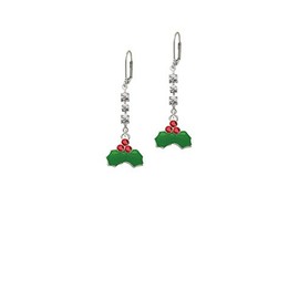Christmas Holly & Red Crystal Berries - Crystal Madison Leverback Earrings