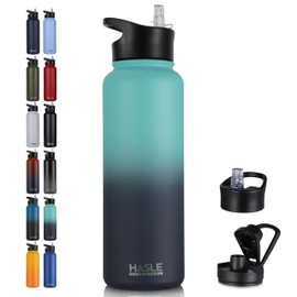 HASLE OUTFITTERS 40oz Stainless Steel Water Bottle, Vacuum Insulated Double Walled Leak Proof Sports Water Bottle with 2 Lids (Straw and Spout Lid) Keep Cold and Hot(Green Blue Gradient,1)