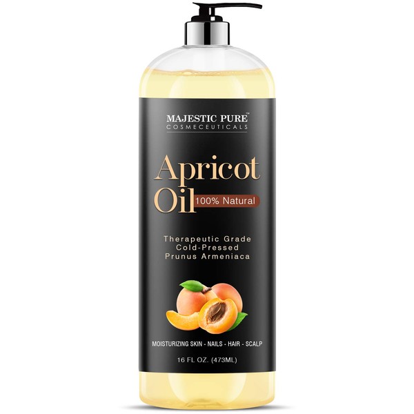Majestic Pure Apricot Oil, 100% Pure and Natural, Cold-Pressed, Apricot Kernel Oil, Moisturizing, for Skin Care, Massage, Hair Care, and to Dilute Essential Oils, 16 fl oz