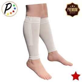 Presadee - Mangas para espinilleras (compresión YKK, 20 – 30 mmHg, sin pies), color blanco