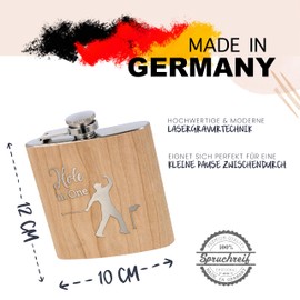 Spruchreif Premium quality 100% emotional, stainless steel hip flask with engraving, hip flask golfer, gift for golfers, wooden hip flask, gift golf, golf gifts