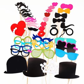 YiYaO Props Funny Photo Props 44-Piece Wedding Welcome Mask Moustache Photo Props Christmas Party Location Layout Red