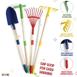 Play22 Kids Garden Tool Set Toy 4-Piece - Shovel, Rake, Hoe, Leaf Rake, Wooden Gardening Tools for Kids Best Outdoor Toys Gift for Boys and Girls
