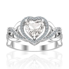 Belinda Jewelz - Heart Shaped Birthstone Ring, 7mm Cubic Zirconia Birthstone Rings for Women, 925 Sterling Silver Birthstone Rings, Promise Rings for Women, White Topaz, Size 10