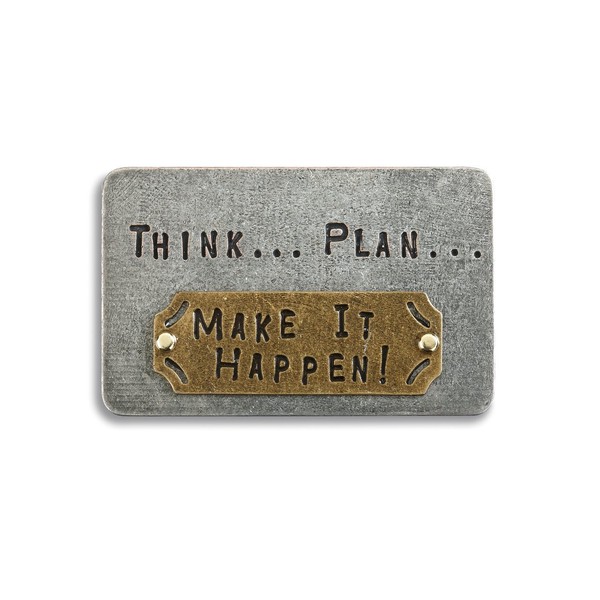 Think Plan Make It Happen Stirring 4 x 2 Bronze Tone Metal Inspire Pocket Card