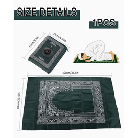 IPNSDON 1 Prayer Mat, Travel Prayer Mat, with Compass, Prayer Mat Mat, Carpet, Portable Prayer Mat, Simple Carpet, 1 Family Travel Gift for Eid, Unisex (Green)