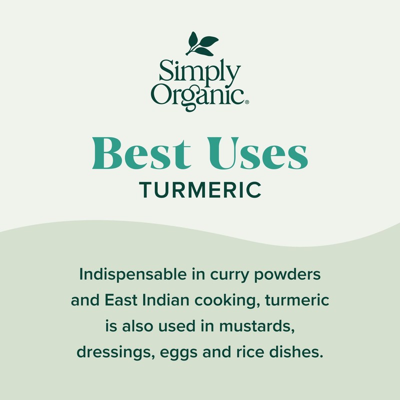Simply Organic Ground Turmeric Root, 2.38 Ounce, Distinct Aroma, Ginger