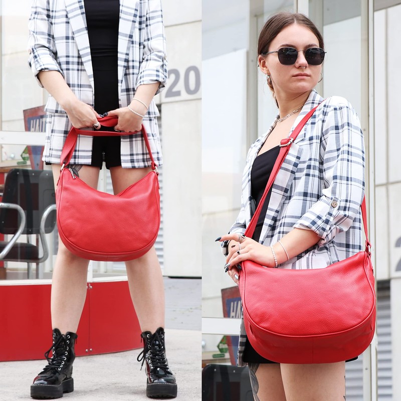 modamoda de - T222 - Italian Leather Shoulder Bag, Bordeaux