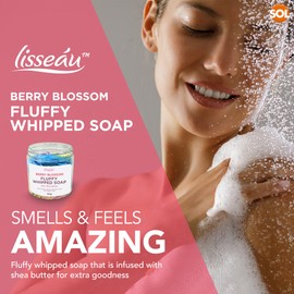 Lisseau Fluffy Whipped Soap with Shea Butter | Berry Blossom | 190g | Ideal as Body Wash, Shower Fluff, Shower Cream, Shaving Cream & Bubble Bath Soap + SOL Sticker