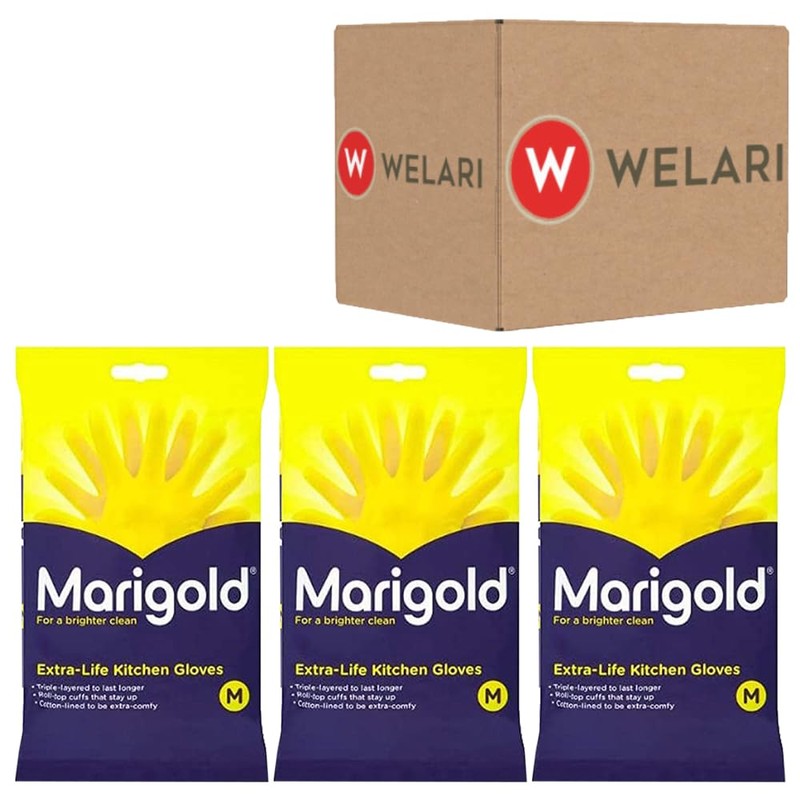 Welari Marigold 3 x 1pair Extra Life Kitchen Rubber Gloves