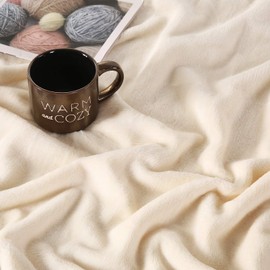 TASTHROW Large Flannel Fleece Throw Blanket, 50×70 Inch - Cozy Lightweight Thick Blanket - All Seasons Suitable for Women, Men and Kids (Two Pack, Creamwhite)