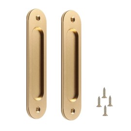 MiJunHD Recessed Sliding Door Pull, 2Pcs Oval Matte Rose Gold 180 * 40mm Solid Aluminum Alloy Flat Bottom Handle Finger Pull with Screws for Sliding Barn Door,Closet,Cabinet,Windows