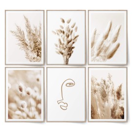 BLCKART Infinity Beige Love Beach Picture Set, Stylish Double-Sided Pampas Grass, Beach Poster,, Living Room Decoration, 6 x A3 Without Frame