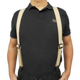 MELOTOUGH X back suspenders airport friendly Suspenders,NO buzz with Plastic Clip 1.5 inch fully elastic braces (KHAKI)