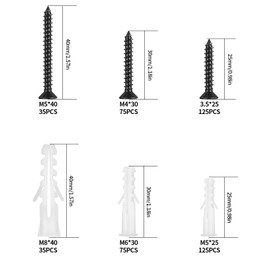 470 Pcs Assorted Screws and Wall Plugs Set, M4 M5 M6 M8 Drywall Plugs and Screws Set, Plastic Raw Plugs and Cross Head Countersunk Self Tapping Masonry Screws for Brick Wall Hanging Mounting Items