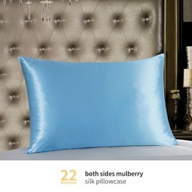 ZIMASILK 100% Pure 22 Momme Mulberry Silk Pillowcase for Hair and Skin - Upgraded Real Grade 6A Silk - Durable, Soft & Anti-Aging (Standard 20''x26''Sky Blue)