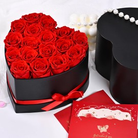 Livofloral Rose Box, 17 Preserved Rose Eternal Rose, Infinity Roses Gifts for Mother, Birthday Gifts, Valentine's Day, Christmas, Wedding Anniversary, Heart Rose Box for Girlfriend, Women, Grandma