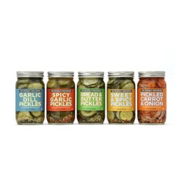 The People's Provisions - All Things Pickled - Garlic Dill, Spicy Garlic, Bread & Butter, Sweet & Spicy, and Pickled Carrots in one gift pack (5 jars)