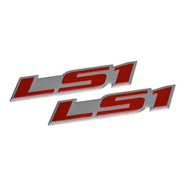 ERPART LS1 Embossed RED on Highly Polished Silver Real Aluminum Auto Emblem Badge Nameplate Compatible with Chevy Corvette Camaro Pontiac HSV Opel (Pack of 2)