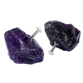 mookaitedecor Set of 2 Natural Amethyst Raw Crystal Cabinet Knobs, Rough Stone Drawer Handle Pulls for Kitchen Cupboard Home Decoration