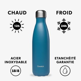 QWETCH - Originals Stainless Steel Insulated Flask 500 ml Duck Blue - Thermos Flask 24 Hours Cold & 12 Hours Hot - Leak-Proof, BPA-Free, Reusable - Perfect for Sports, Travel, Office & Hiking