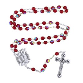 VILLAGE GIFT IMPORTERS Firemen's Rosary | Genuine Hematite or Ruby Crystal Beads | Black or Red Beads | Firefighters Prayer Necklace| Christian Jewelry (Ruby)