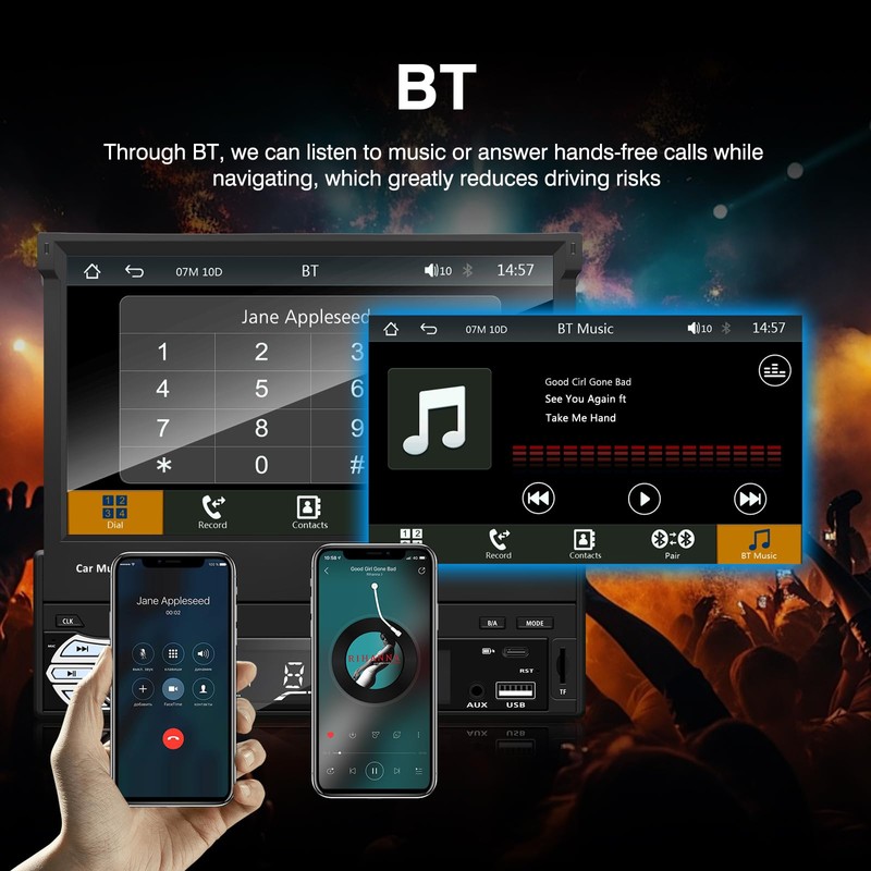 Single-Din-Touchscreen-Radio,Carplay&Android Auto,Car-Stereo-with Backup Camera Bluetooth/FM/RDS Radio/Type-C/USB/SD/MP4/MP5 Player EZoneTronics