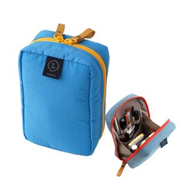 Invite.L Medium Size Stand Up Cosmetic Bag Organized Pockets Wide Open Organizer for Makeup Work Essentials Pouch Toiletry Elegant Korean Beauty Storage (Svea Blue)