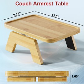 ZUJJAFY Couch Armrest Table, Bamboo Couch Arm Tray, Clip-On Sofa Arm Tray Table for Drink Eating Snacks Remote and Control