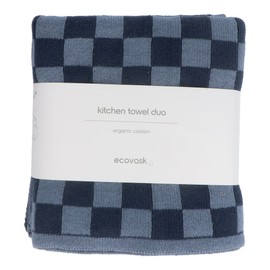 Ecovask Kitchen Towel Duo Organic Cotton, Check Navy Denim