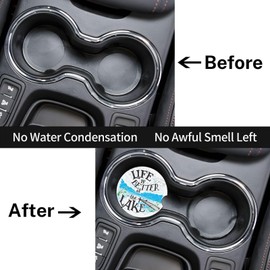 Car Cup Holder Coasters, Life is Better at The Lake Car Coasters for Cup Holder Drinks, 2 Pack Ceramic Cute Auto Interior Accessories for Women Men