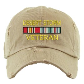 ALLNTRENDS Dad Hat Desert Storm Veteran Embroidered Cotton Military Distressed Cap (Khaki)