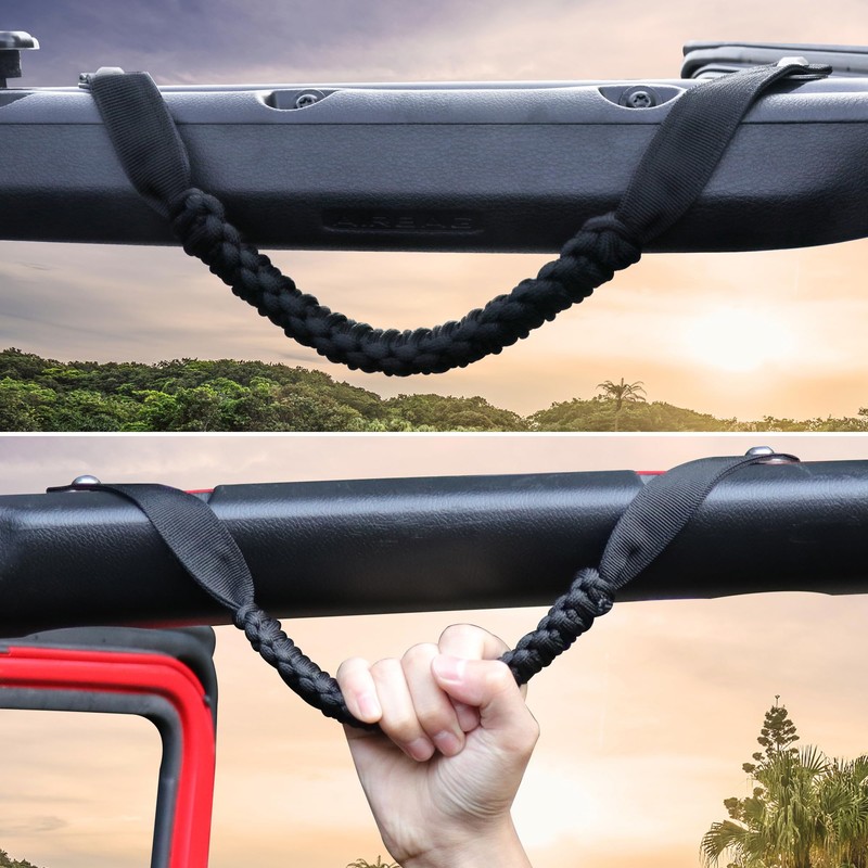 BESTAOO 2 x Roll Bar Grab Handles Front Paracord Grip