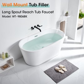 Wintap Wall Mount Tub Filler Tub Faucet with Rough-in Valve High Flow Tub Faucets 2-Handle Wall Mounted Bathtub Faucet Brass Roman Bath Tub Faucet Set Matte Black (WT-9806BK)