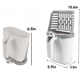 MANGOKKA Cat Litter Scoop, Cat Litter Shovel with Trash Container, Removable Cat Litter Scooper Holder with 4 Garbage Bag for Multiple Cats, Spill-Proof Litter Box Scooper Washable (with Baffle)