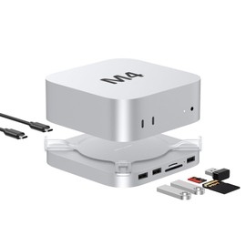 Mac Mini M4 Dock, 8 in 1 Full Aluminium Mac Mini M4 Hub with M.2 NVMe SSD Enclosure, 10Gbps USB-A*2 and SD/TF 4.0 Card Reader, Mac Mini 2024 Accessories
