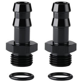 Podavelle 6AN -6 ORB Male to 3/8 Hose Barb Straight Fitting Adapter Aluminum Black 2PCS