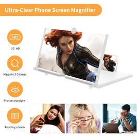 16" Screen Magnifier 3D HD Phone Screen Magnifier Folding Amplifier Bracket Magnifying Desk Holder Movie Video Enlarger for Christmas gadgets Gifts(White)