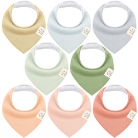 KeaBabies Bandana Bibs, 8-Pack Baby Bibs for Baby Girls, Boys - Organic Cotton Bibs for Drooling and Teething, Soft, Absorbent Neutral Drool Bib for Newborn Infant, Toddler Feeding Bib (Dew)