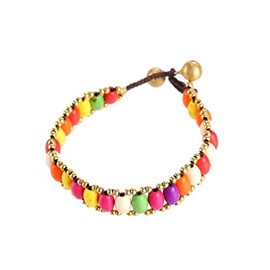 lachineuse Tibetan Bracelet - Fashion Jewellery - Colourful Beads - Pleasure and Ethnic Tradition - 19cm - Asian Gift Idea, 19, Cotton Ceramic