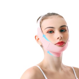 SUNZWO Double Chin Reducer V-Line Lifting Mask - Adjustable Jawline Strap for Face Slimming, Reusable & Breathable Chin Tape for Women & Men, Sleep-Friendly Design (Pink)