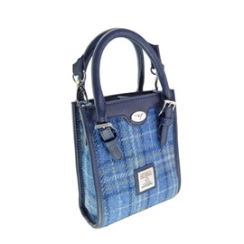 Glen Appin Harris Tweed 'Keltie' Tall Mini Tote Handbag With Removable Shoulder Strap (129 Light Blue Check)