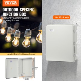 VEVOR Weather-Resistant Junction Box, Dimensions: 11.81 x 7.87 x 7.08 inches, Crafted from Durable ABS Plastic with a Secure Hinged Lid and Stainless Steel Lock, IP67 Rated for Superior Dust and Wa